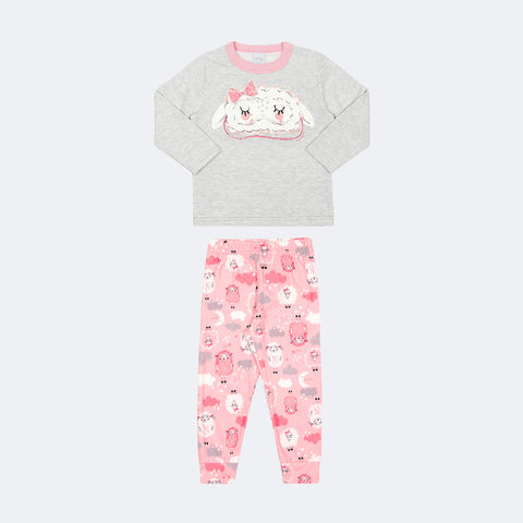 Pijama Infantil Alakazoo Brilha no Escuro Moletom Ovelha Rosa - frente pijama feminino