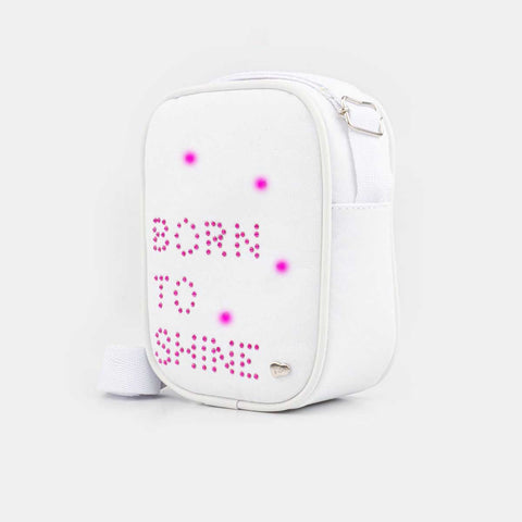 Bolsa Infantil Feminina Branca Com Glitter E Led - Born To Shine - pampili