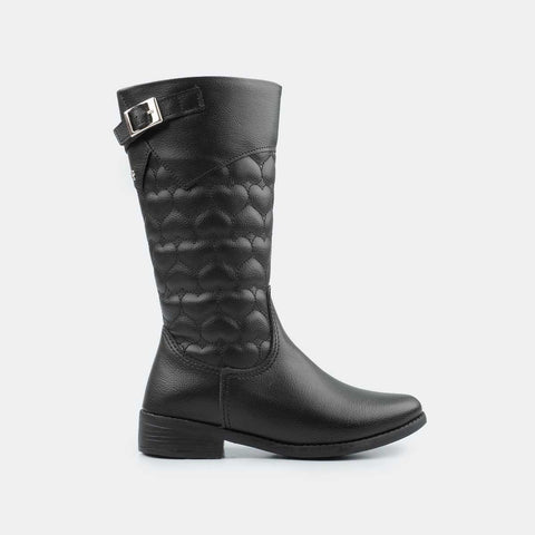 Bota Infantil Safira Matelassê Glam De Corações Preto - pampili