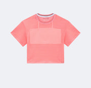 Camiseta Infantil Vick&Vicky Sobreposição e Top Branco e Rosa Neon - costas da camiseta e top infantil