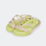 Sandália Feminina Tweenie #Funny de Amarrar Tiras Comfy Nude e Verde - foto da sandália com tiras comfy 