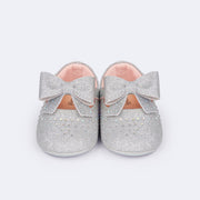Sapato de Bebê Pampili Nina Momentos Especiais Glitter Strass Prata - frente do sapato bebê com brilho