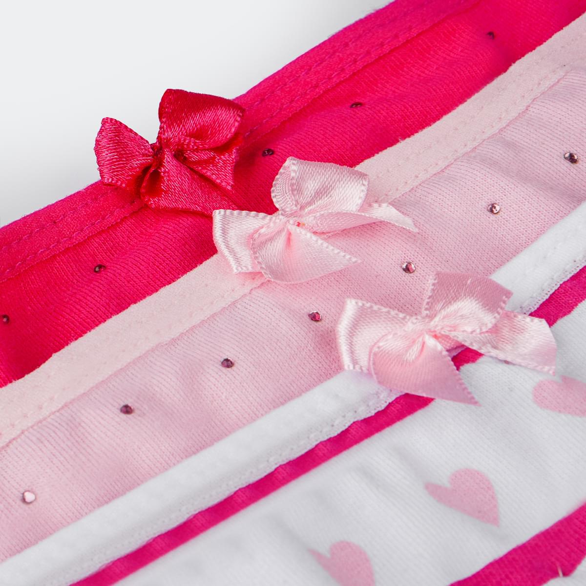 Kit Calcinha Infantil Pampili Sortidas Lisa Strass e Estampa Coração - calcinha com lacinho 