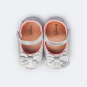 Sapato de Bebê Pampili Nina Laço Duplo Holográfico Prata e Rosa - parte interna confortável