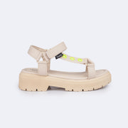 Sandália Anabela Tweenie #Rocky Tratorada Neon e Nude - lateral da sandália com fechamento em velcro