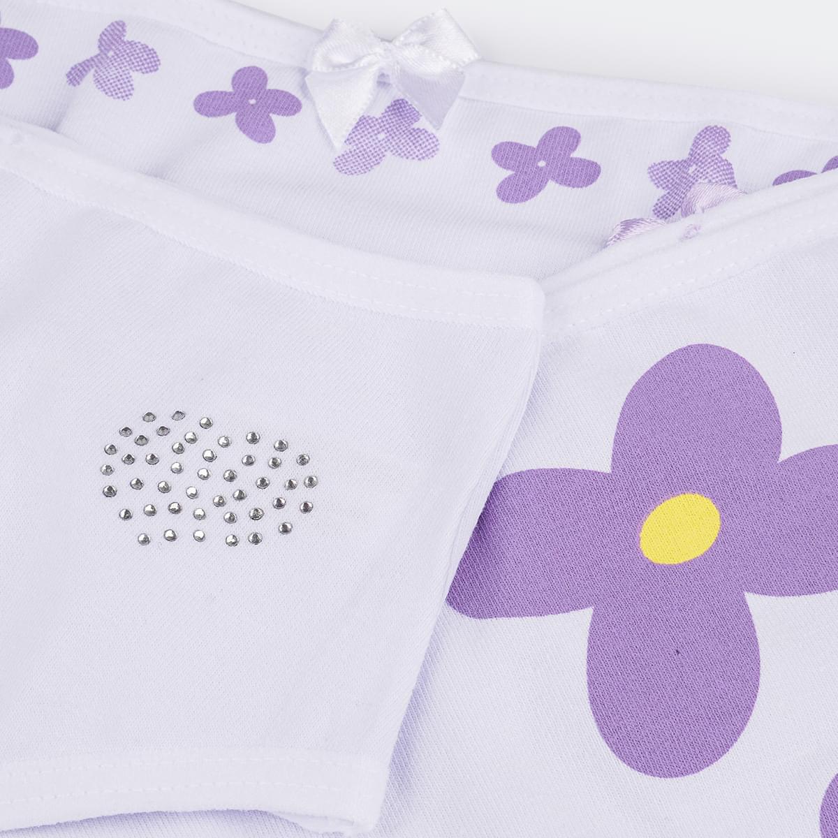 Kit Calcinha Infantil Pampili Sortidas Strass Coração e Flores Branca - detalhe das calcinhas