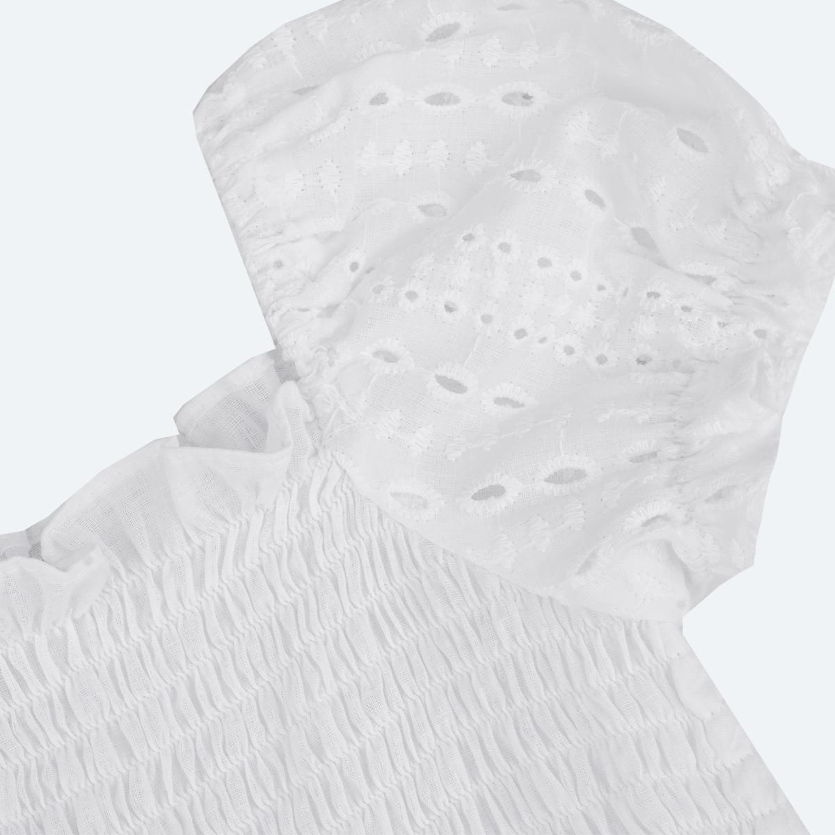 Vestido de Bebê Roana com Lastex e Laise Branco - Manga bufante