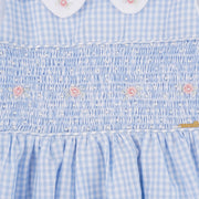 Vestido de Bebê Roana Pérolas Xadrez Azul - detalhes com pérolas