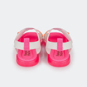 Sandália de Led Infantil Pampili Lulli Calce Fácil Listras Branca e Pink - foto da parte traseira 
