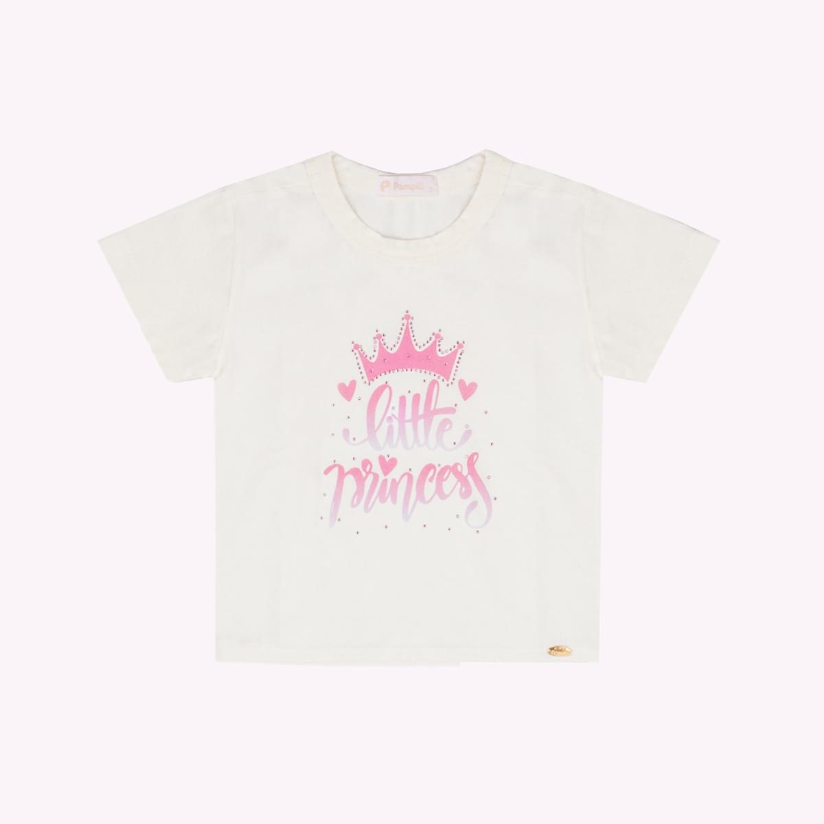 Camiseta Infantil Pampili Little Princess Strass Off White - frente da camiseta infantil off white