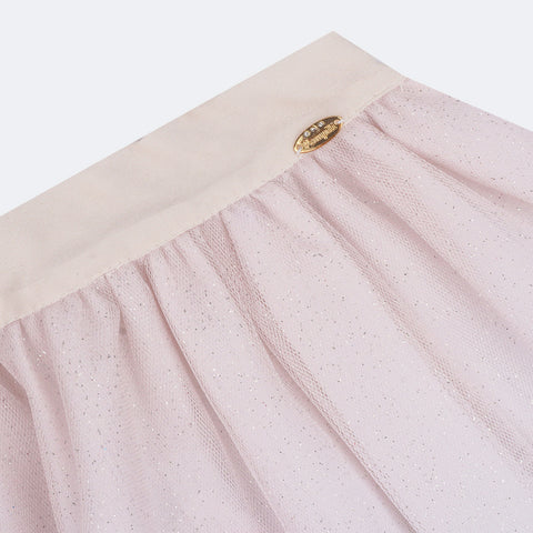 Saia de Tule Pampili Glitter Camadas Degradê Nude e Dourado - metal no cós