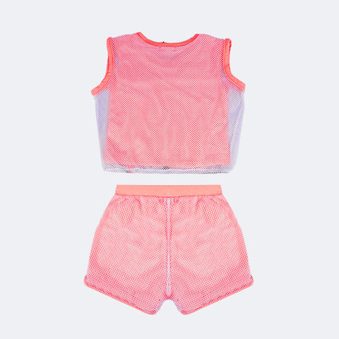 Conjunto Infantil Vic&Vicky com Tela Rosa Neon  - costas do conjunto infantil menina