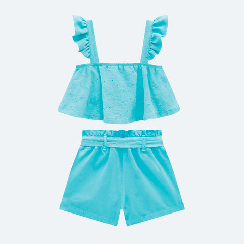 Conjunto Infantil Vic&Vicky Cropped Laise Turquesa - costas do conjunto