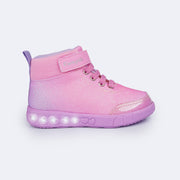 Tênis de Led Cano Médio Infantil Pampili Sneaker Luz Glitter Degradê Rosa - lateral do tênis infantil feminino