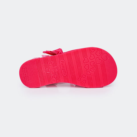Sandália Papete Infantil Primeiros Passos Mini Fly Tiras em Velcro Laço Pink Maravilha - sola flat antiderrapante 