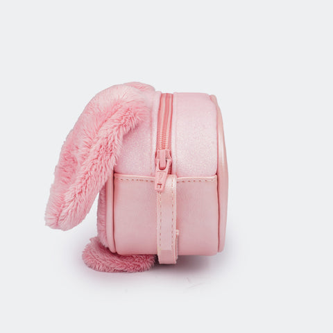 Bolsa Infantil Pampili Coelha Pelúcia Rosa - lateral bolsa sintético