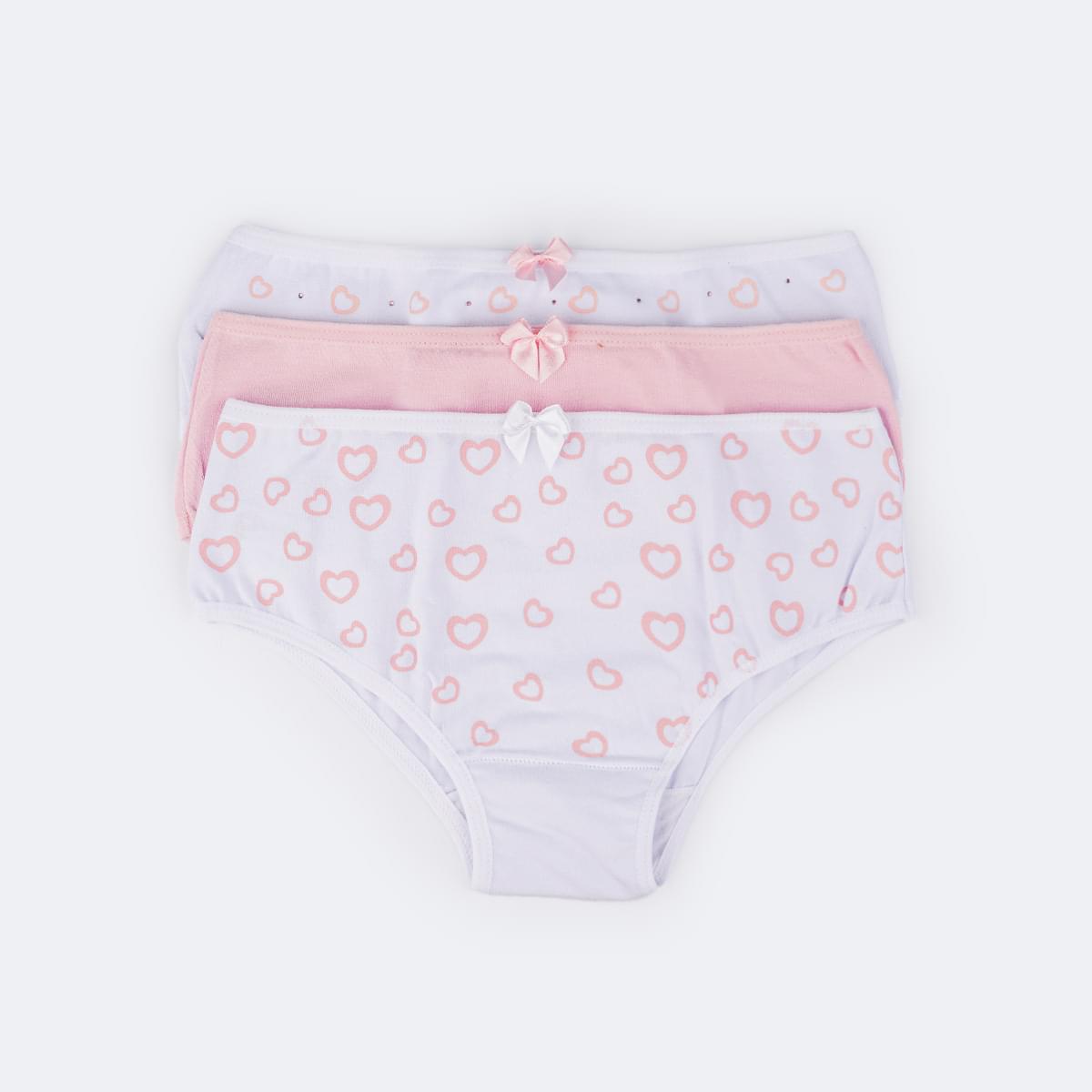 Kit Calcinha Infantil Pampili Sortidas Strass Corações Branca e Rosa - frenda das  calcinhas com laço 