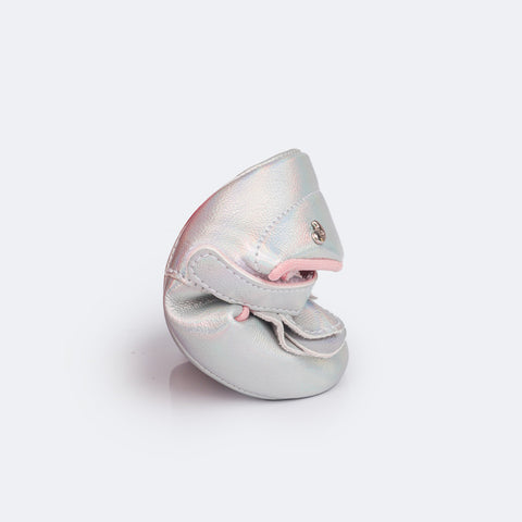Sapato de Bebê Pampili Nina Laço Duplo Holográfico Prata e Rosa - sapato infantil confortável