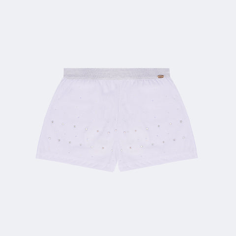 Short Infantil Pampili Tela e Strass Branco - frente do short infantil com strass