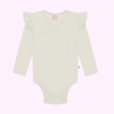 Body Bebê Kukiê Canelado Manga Longa Off White - frente body bebê menina