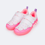 Tênis de Led Infantil Pampili Sneaker Luz Doce Branco e Colorido - frente do tênis infantil de led