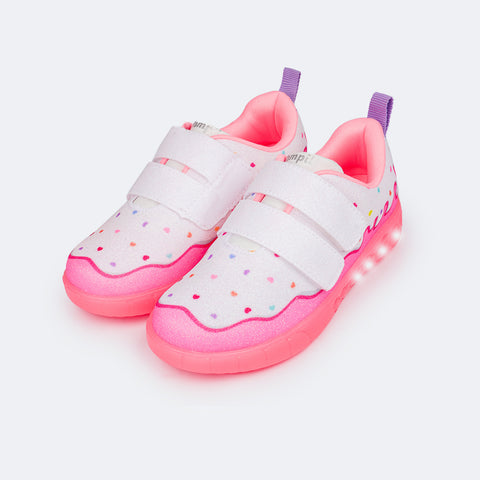 Tênis de Led Infantil Pampili Sneaker Luz Doce Branco e Colorido - frente do tênis infantil de led