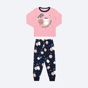 Pijama Infantil Alakazoo Manga Longa Brilha no Escuro Biscoito Rosa e Marinho - frente do pijama estampado