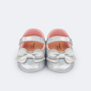 Sapato de Bebê Pampili Nina Laço Duplo Holográfico Prata e Rosa - frente sapato infantil menina