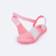 Sandália Papete Infantil Pamps Candy Emoji Branco e Rosa Neon - sandália infantil fácil de calçar 