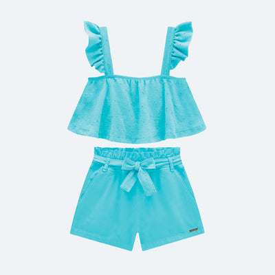 Conjunto Infantil Vic&Vicky Cropped Laise Turquesa - frente do conjunto