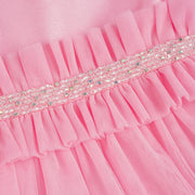 Vestido de Festa Petit Cherie Candy com Tule Babados Strass Rosa - 1 a 6 Anos - strass e miçanga transparente