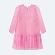 Vestido de Festa Infantil Kukiê Tule Brilho Rosa - costas vestido manga longa