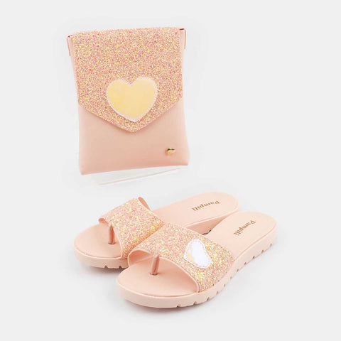 Chinelo Infantil Candy Com Bolsinha Glitter E Coração Rosa Novo - pampili