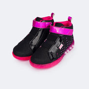 Tênis de Led Cano Médio Infantil Pampili Sneaker Seja Luz Preto e Pink  - frente tênis infantil com glitter