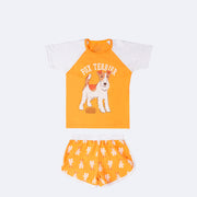Pijama Infantil Cara de Criança Fox Terrier Amarelo e Branco - 4 a 8 Anos - frente do pijama infantil
