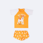 Pijama Infantil Cara de Criança Fox Terrier Amarelo e Branco - 10 Anos - frente do pijama infantil