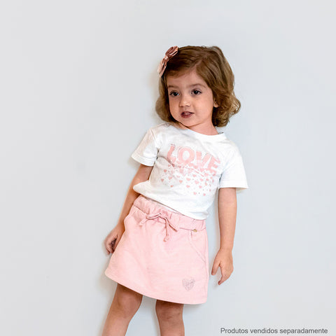 Camiseta Infantil Pampili Love Glitter e Strass Off White - camiseta na menina