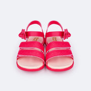Sandália Papete Infantil Primeiros Passos Mini Fly Tiras em Velcro Laço Pink Maravilha - frente da sandália estilo papete 