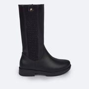 Bota Infantil Feminina Pampili Safira Cano Longo Strass Preta - bota cano longo