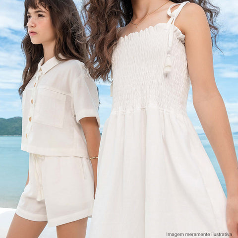 Vestido Infantil Vic&Vicky Midi com Lastex Off White - vestido branco na menina