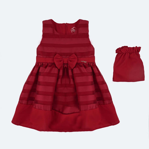 Vestido de Festa Bebê Mon Sucré com Calcinha e Cinto Vermelho - Foto frontal do vestido com a calcinha