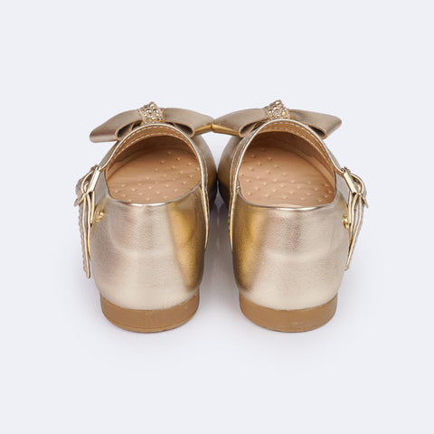 Sapato Infantil Pampili Angel com Laço Glitter Pedras Dourado - traseira da sapatilha infantil feminina