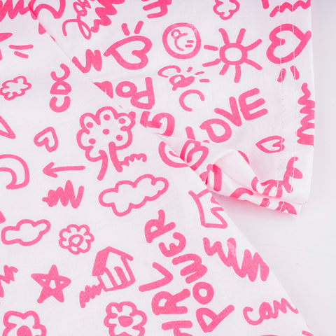 Camisola Pré-Adolescente Cara de Criança Canetinhas Branca Mescla Pink - 10 a 14 Anos - camisola manga curta