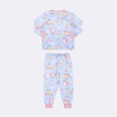 Pijama Infantil Alakazoo Manga Longa Zoo Gatas Fofas Azul - costas do pijama infantil