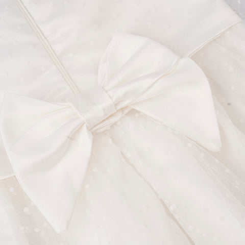 Vestido de Bebê Bambollina de Tule Poá e Pérola Branco - 0 a 12 Meses - zíper e laço nas costas