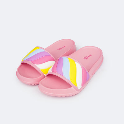 Chinelo Slide Infantil Pampili Fun Glee Doce Rosa e Colorido - frente calçado infantil colorido