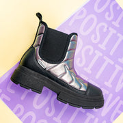 Bota Coturno Feminina Tweenie Store Metalizado Prata Velho - lateral bota comfy