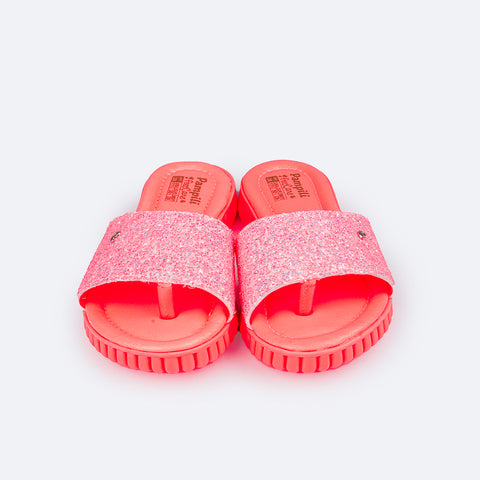 Chinelo Infantil Feminino Pampili Candy Glitter Coral Luz - frente do chinelo infantil com glitter