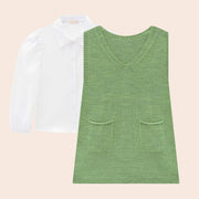 Conjunto Infantil Infanti Vestido e Camisa Tricot Verde e Branco - frente conjunto infantil