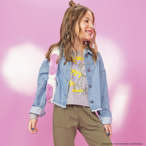 Jaqueta Jeans Infantil Vic&Vicky Arkansas Desfiada - menina com jaqueta jeans